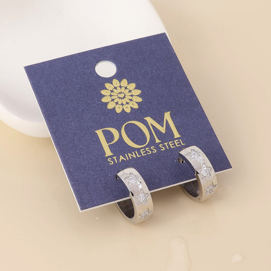 Astra stainless steel platinum plated crystal star hoop earrings