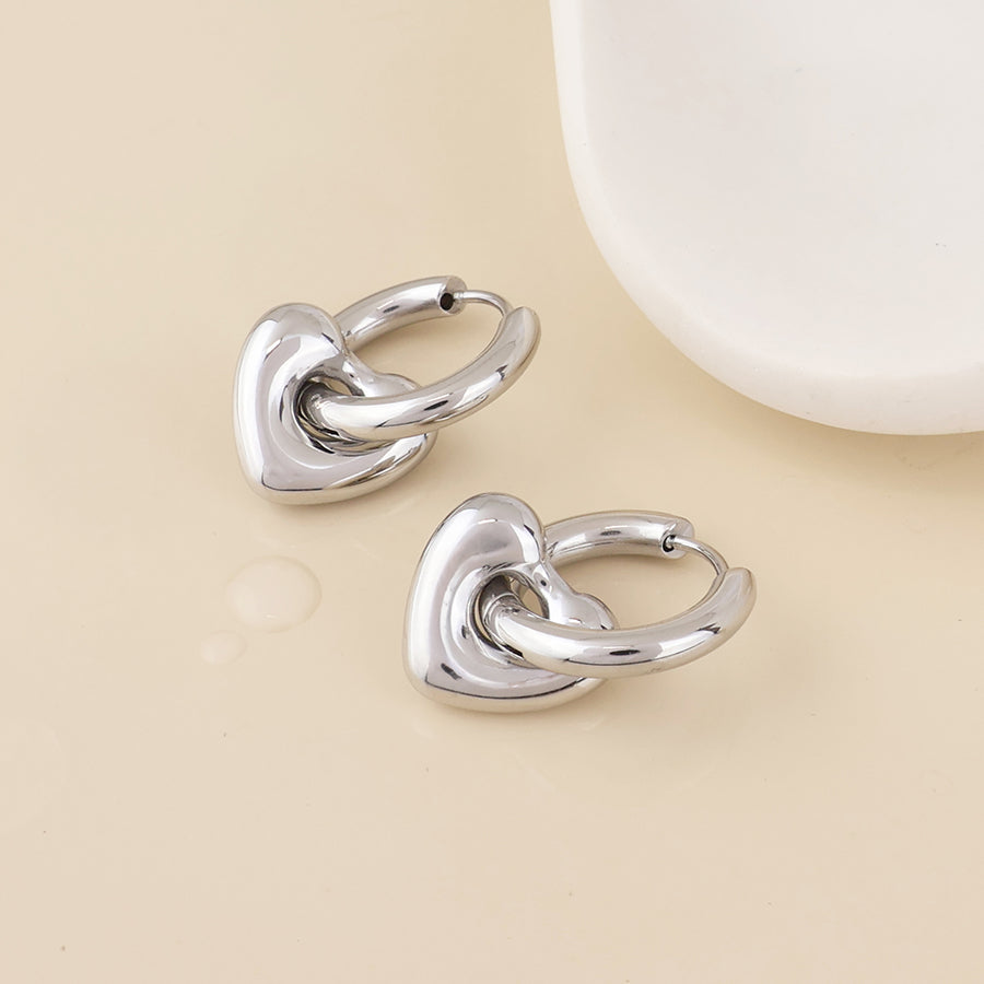 Romeo stainless steel platinum plated chunky heart hoop earrings