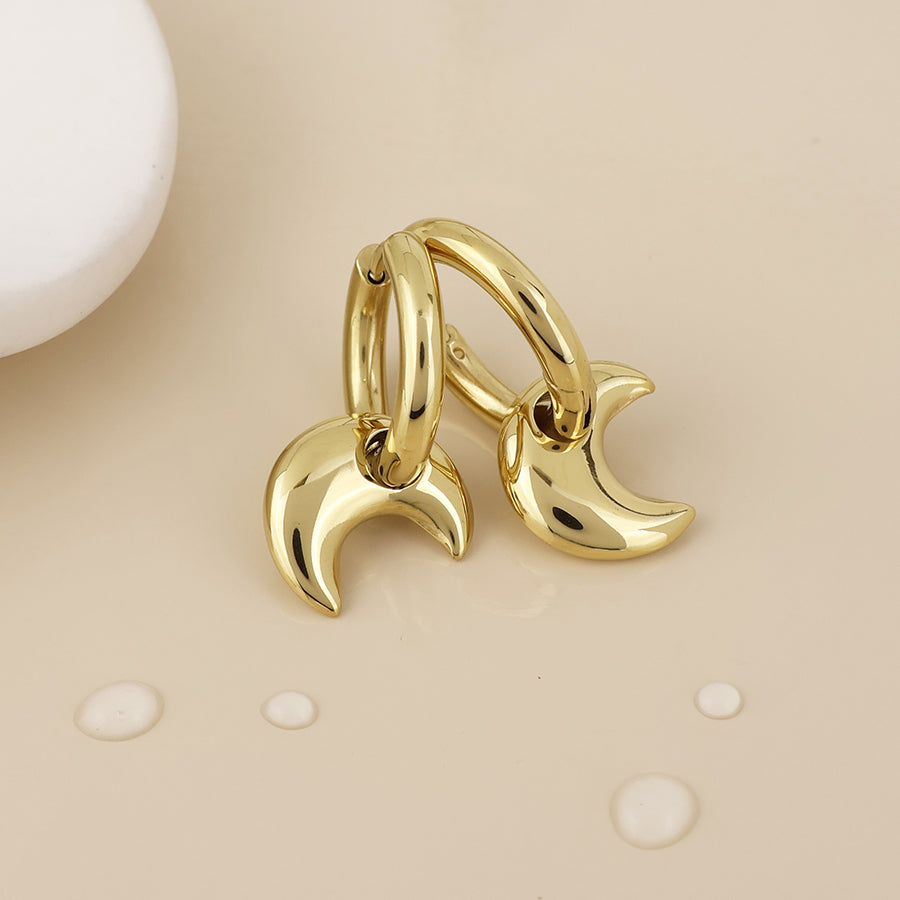 Dream stainless steel gold plated moon hoop earrings