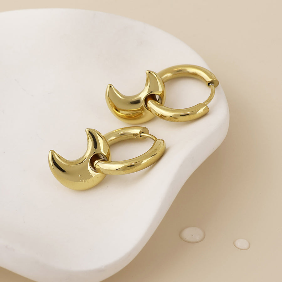 Dream stainless steel gold plated moon hoop earrings