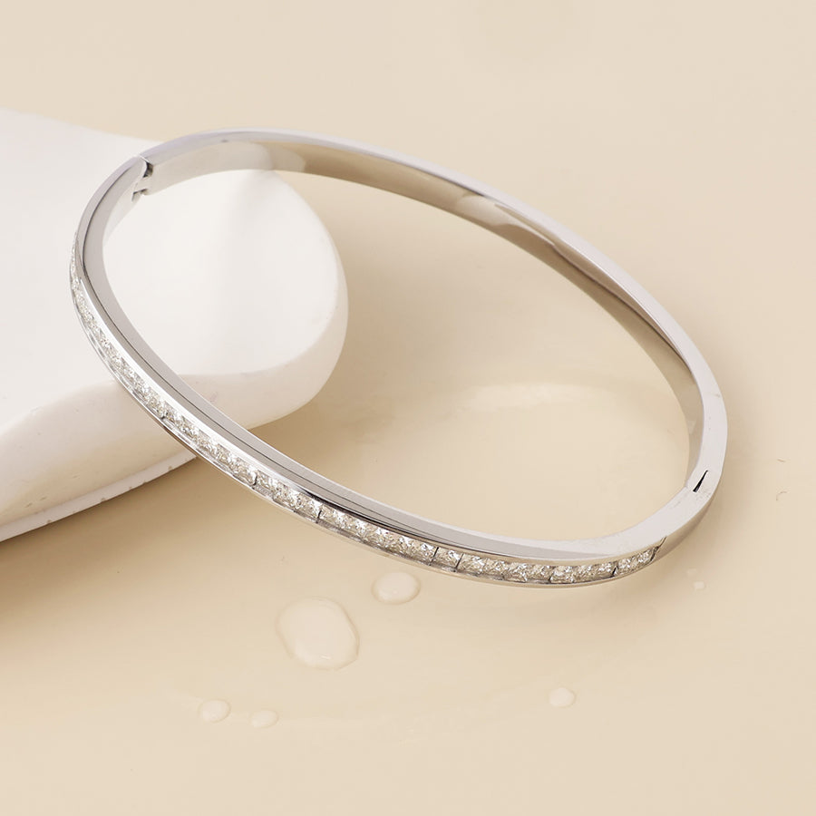 Elera stainless steel platinum plated crystal inset fine bangle