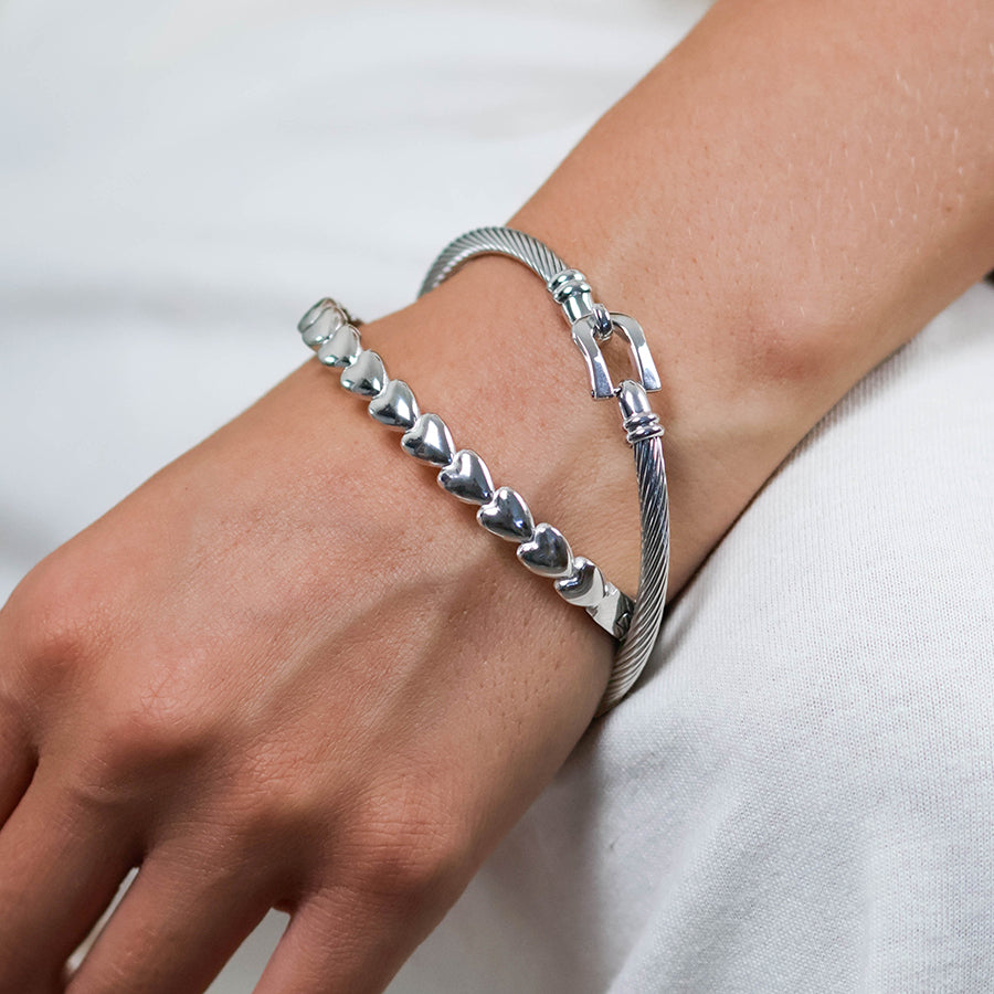Derby stainless steel platinum plated cable twist bangle