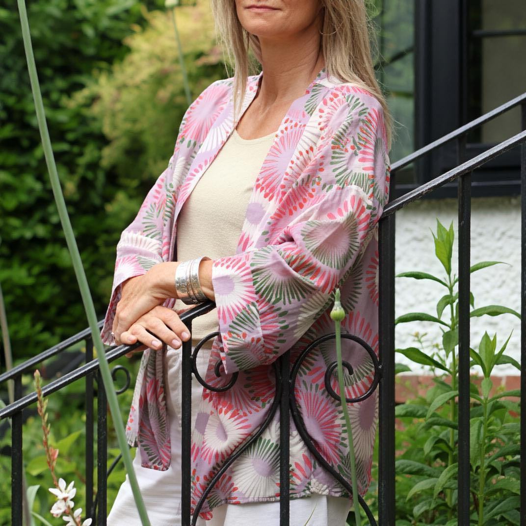 Beach Cover up in Khaki/Purple - One Size